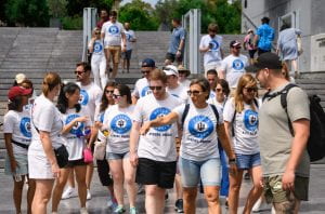 Professor Tatiana Kolovou, who is Greek, leads a group of students during the Kelley Direct Online MBA global immersion in Greece.